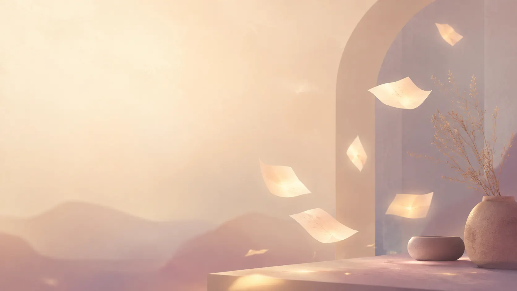 Soft glowing paper notes floating through warm light, representing quiet moments being witnessed