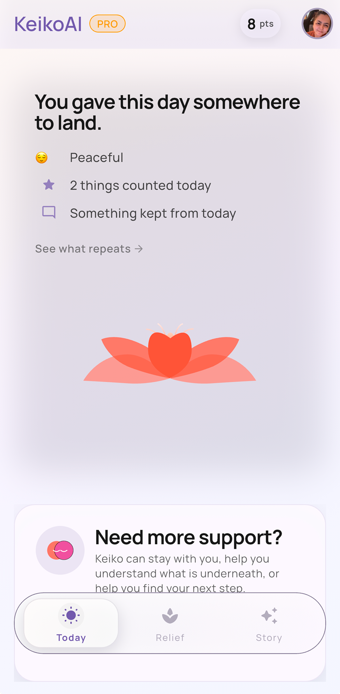 KeikoAI home timeline in mobile app frame